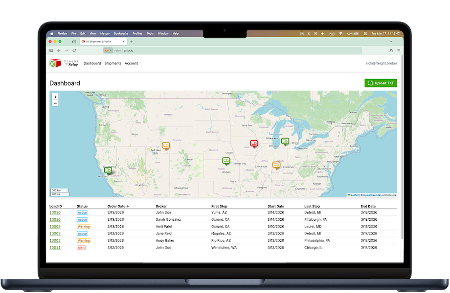 FreshX Relay dashboard shown on a laptop