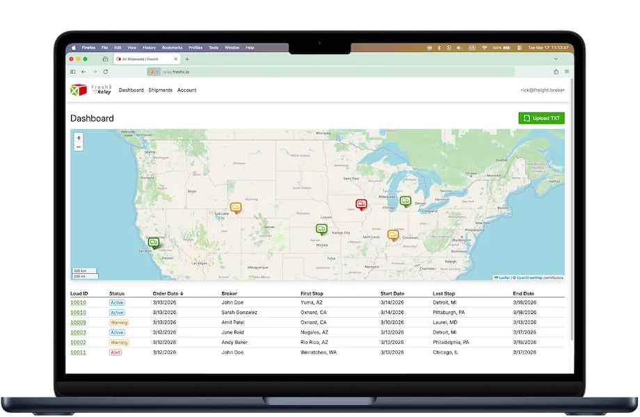 FreshX Relay dashboard shown on a laptop
