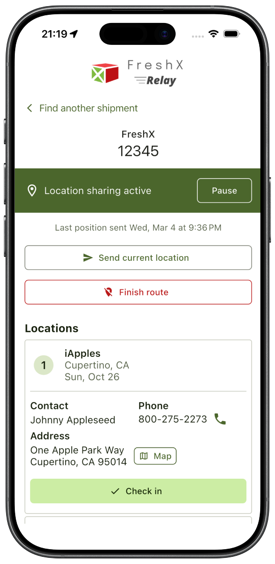 FreshX Relay app on iPhone
